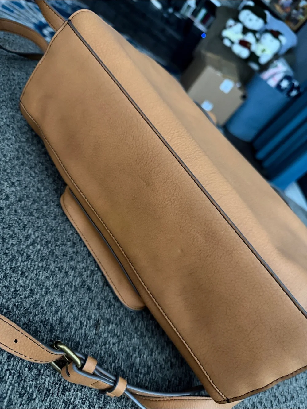 Classic Tan Leather Satchel Handbag with Front Pocket a.n.a. NEW